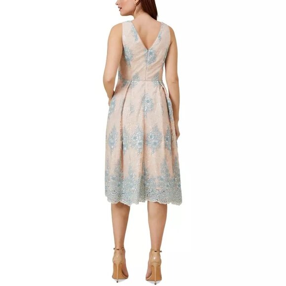 Adrianna Papell Women's Pink Embroidered Midi Fit & Flare Dress - Picture 3 of 12